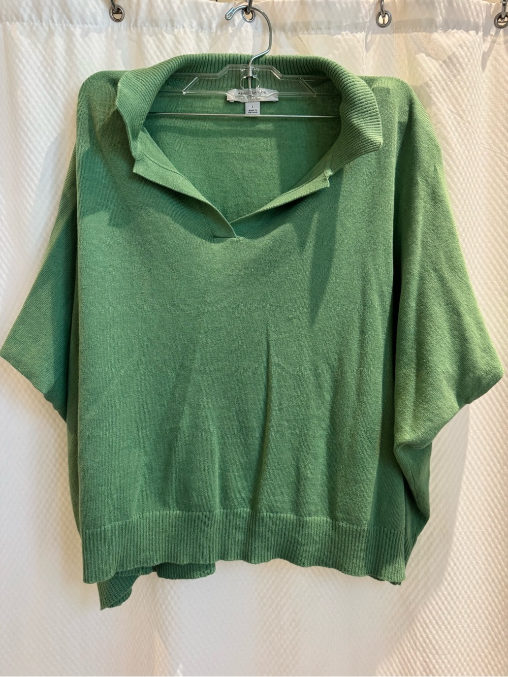 Ann Taylor Green Collared V-Neck Sweater